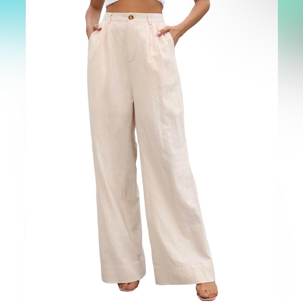 Linen Wide Leg Dress High Waisted Palazzo Pants Casual Lounge Beach Trousers
